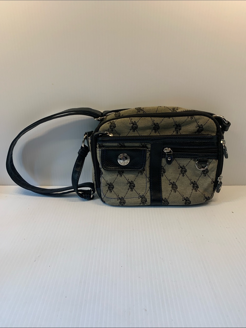 U.S. Polo Assn. tan Canvas Crossbody with Black Trim